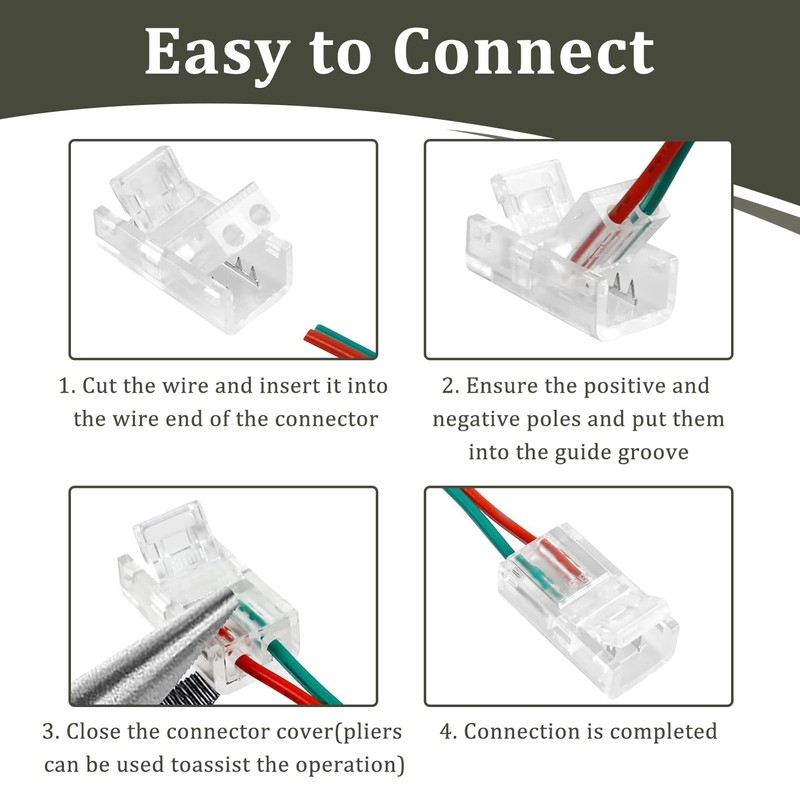 20 Pcs 2 Pin 8mm COB LED Strip Light Connectors,