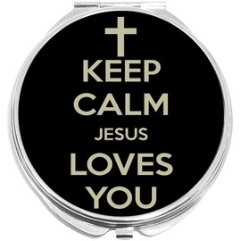 NewCharms Keep Calm Jesus Loves You Compact with Mirrors - Perfect Pocket and Purse Size Folding Mirror for Applying Make Up Anywhere