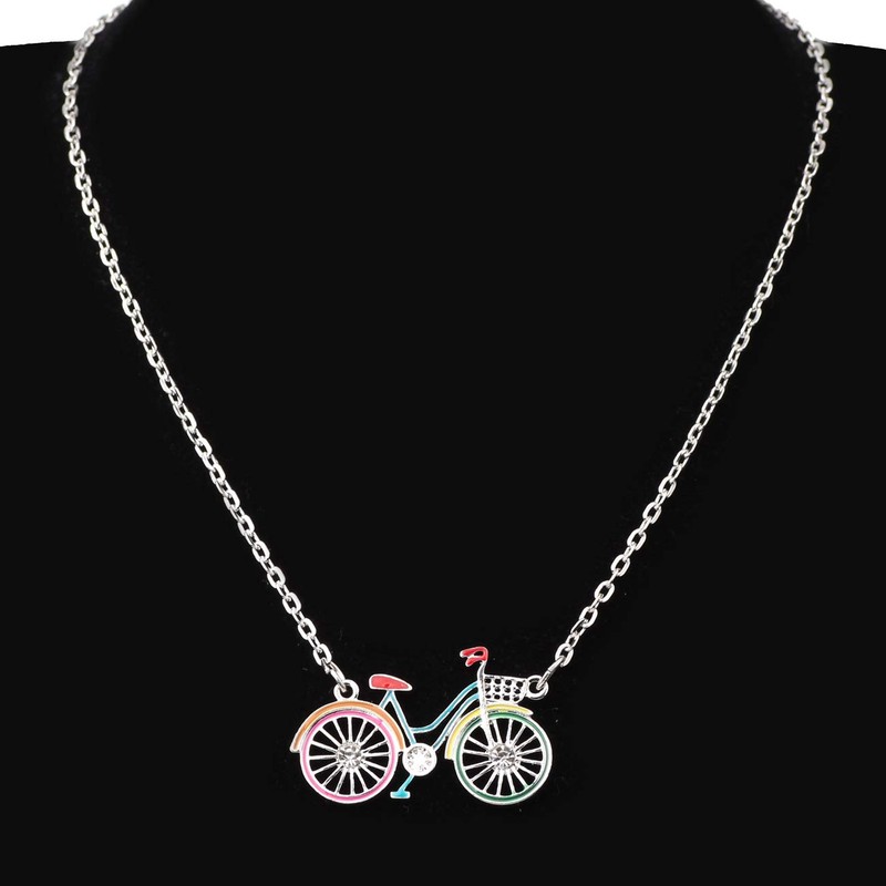 WEVENI Enamel Alloy Bicycle Necklace Bike Pendant Chain Unique Jewelry