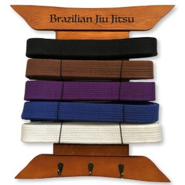 Brazilian Jiu Jitsu Belt Display | BJJ Belt Rack for 5 Belts Plus Medals Hanger | from White to Black Belt | Martial Arts Belt Holder Case | Gifts for Jiu Jitsu Practitioners | OSS