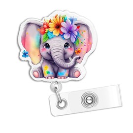 Badge Reel Holder Retractable with ID Clip for Nurse Nursing Name Tag Card, Cute Flower Elephant Badge Holder Alligator Clip for Medical Assistant Nursing Student Doctor Office