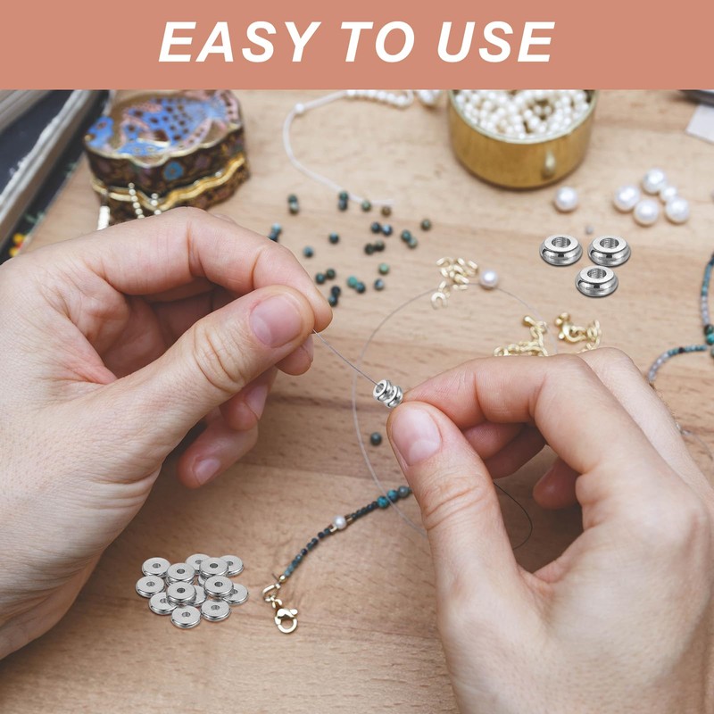 sourcing map 60 Pcs Flat Round Spacer Beads 4mm Stainless
