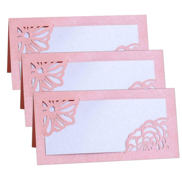 Laser Cut Rose Place Cards Pink Tented Name Card Folded