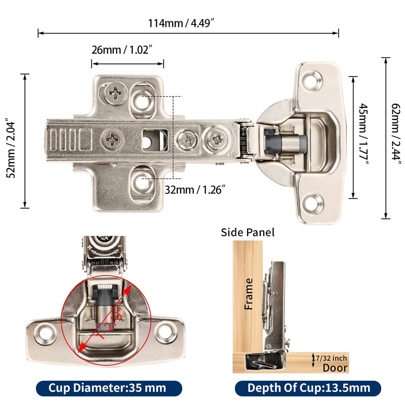 10 Pack Frameless Full Overlay Soft Close European Cabinet Hinges,4D