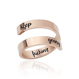 Gilieyer Engraved Stainless Steel Ring, Keep Going Ring Inspirational Jewelry Statement Adjustable Wrap Ring Thumb Rings Personality Encouragement Gifts for Women (keep going-Rose gold)