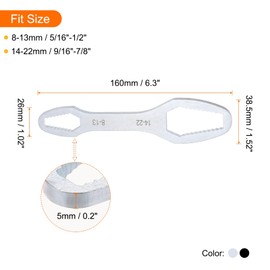 HARFINGTON 8-22mm Double-ended Multifunctional Universal Torx Wrench 0.2" Thickness 6.3" Length Galvanized Electrophoresis Self-Tightening Adjustable Ratchet Wrenches, Silver Tone Black