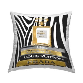 Stupell Industries Glam Fragrance Fashion Book Stack Black Zebra Print Outdoor Pillow Design by Madeline Blake