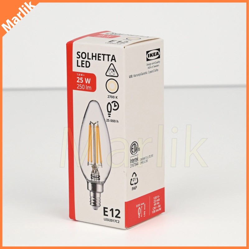 Ikea SOLHETTA LED Bulb E12 Chandelier/Clear 250 lumen, NON dimmable,
