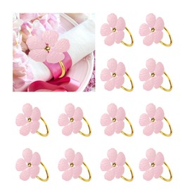 sourcing map 12Pcs Flower Napkin Rings, Alloy Floral Serviette Buckles Holders for Dining Table Decorations Wedding Birthday Holiday Party, Pink