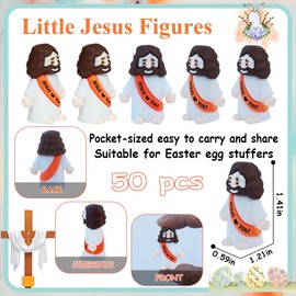 ILHSTY 50 Pcs Little Jesus Figures – Mini Rubber Jesus Toys Jesus Love You for Easter Egg Fillers Egg Hunts Religious Party Favors Gifts Hide and Seek Baptism Gifts Sunday School (Orange)