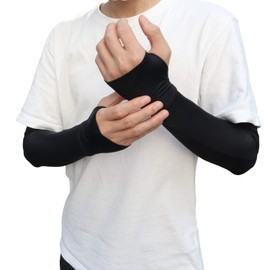 BODYRAISER Arm Cover, Solid Color, Finger Cover, Sweat Absorbent, Quick Drying, Cold Sensitive Action, UPF 50+, Pair of 2 Arms, Sunscreen, UV Protection, Men's, Women's, M Size, Black; Coldarm2tM