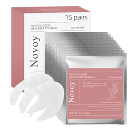 Novoy 15Pairs Bio-Collagen Real Deep Eye Patches - 6-in-1 Hydrogel Relaxing Eye Mask for Dark Circles, Puffiness & Wrinkles | Caffeine+Niacinamide+Retinol+Hyaluronic Acid, USA MADE - Lavender