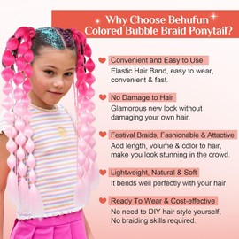 2 PACK Colorful Hair Extensions, POIUNA Upgrade 24" Long Braiding Hair Hair Extensions Braid Synthetic Fiber Hair for Women Girl Bubble braid (blue) (purple blue pink)