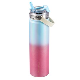 Murmioo Insulated Sports Water Bottle,2-in-1 Straw Lid(Straw & directly drinking Lids),Leak Proof, Double Walled vacuum,BPA Free,Keeps Hot and Cold - Travel Sports Canteen Rose blue gradient/22oz