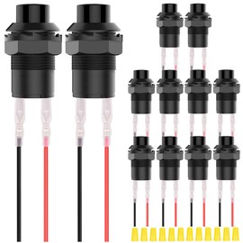 MKBKLLJY 12Pcs 12mm Black Mini Round Latching Push Button Switch AC 250V 1.5A 125V 3A On Off 2Pin Self-Locking Micro Switch 12V with Terminal Wires&Wiring Cap for Car Boat PC Table Lamp
