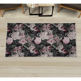 Ambesonne Floral Decorative Rug, Romantic Secret Garden of Peony Hydrangea and Wild Rose Flowers Pattern, Quality Carpet for Bedroom Dorm and Living Room, 2' x 5', Jade Green Pale Mauve