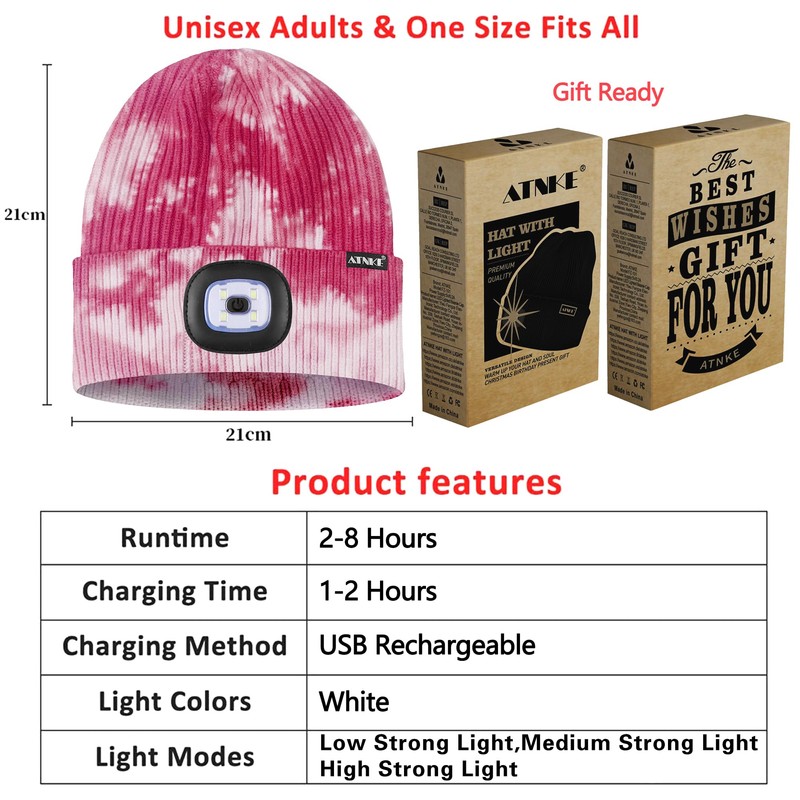 ATNKE 2Pcs LED Lighted Beanie Hat,USB Rechargeable 4 LED Running