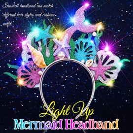 Kilshye Light Up Mermaid Headband LED Shell Headpiece Starfish Hair Accessories for Women