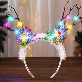 Edary Light Up Christmas Antler Headband Led elk Hairband Luminous Festival Party Headpiece Xmas Snowflakes Hair accessories for Women and Girls (Snowflakes)