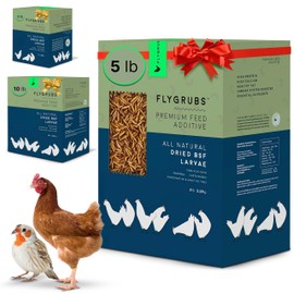 FLYGRUBS FLYGRUBS 5 lb Dried Black Soldier Fly Larvae, Non-GMO High-Calcium Chicken Feed for Healthy Laying Hens, Turkeys, Wild Birds, Ducks, Nutrient-Rich and 85x More Calcium Than Mealworms