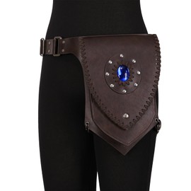 HiiFeuer Medieval Faux Leather Thigh Bag, Adjustable Drop Leg Pouch Renaissance Side Pack Belt Bag Cosplay for Ren Faire (Dark Brown A)