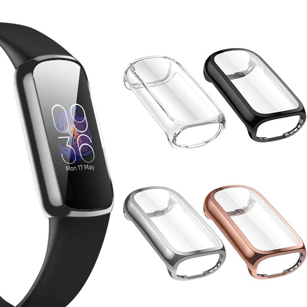 SENGKOB 4-Pack Screen Protector Case Compatible with Fitbit Luxe,Soft TPU Full Around Protector Cover Accessories for Fitbit Luxe（Black+Silver+Clear+Rose Gold）