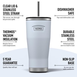 Thermos - Stainless Steel Harebell Blue Icon Straw Cup (710ml) BPA Free Metal Water Bottle with Straw, Reusable Gym Bottle, 22hrs Cold Drinks Flask, Dishwasher Safe