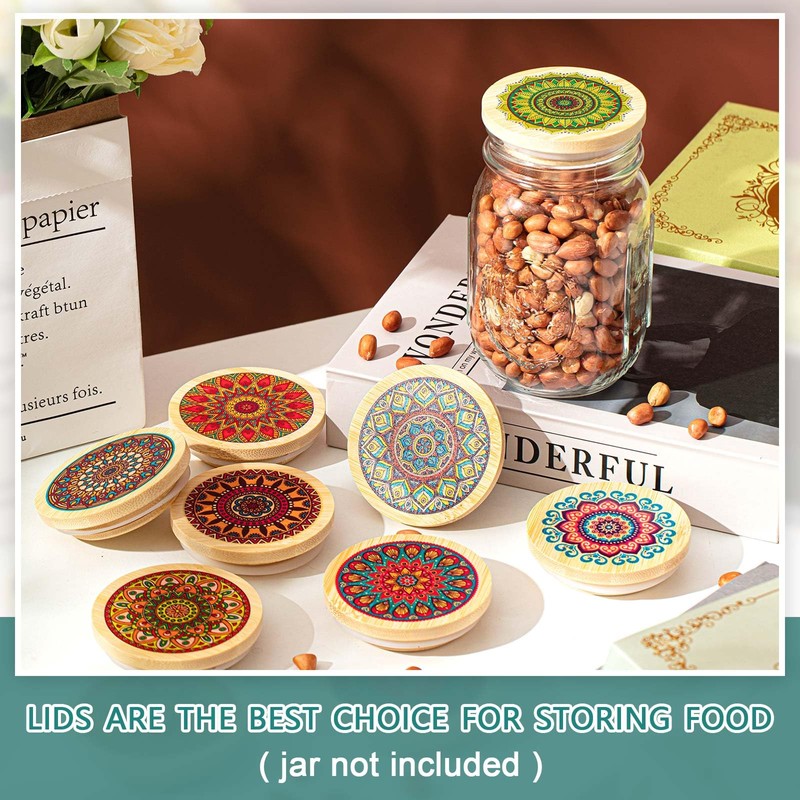 Beeveer 8 Pcs Bamboo Mason Jar Lids Regular Mouth Storage