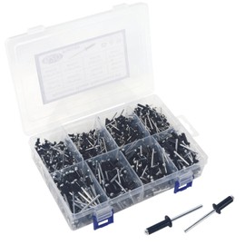 SBRRAIL 620PCS Pop Rivets Assortment Kit 8 Sizes Aluminum Grip and Steel Mandrel Rivets 1/8 Inch 3/16 Inch Black Blind Rivets for Metal