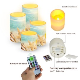 NETILGEN Flameless Candles Battery Powered LED Candles with Remote Timer Color Changing Control Long Lasting for Indoor Outdoor Beach Home Decoration Set of 4, Coastal Starfish Blue Sea