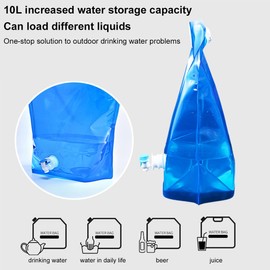 Toulifly Foldable Water Canister with Tap, Flexible Water Container with Carry Handle, Folding Canister, Portable Foldable Drinking Bottle, Reusable, BPA-Free, for Camping, Hiking, 10 L