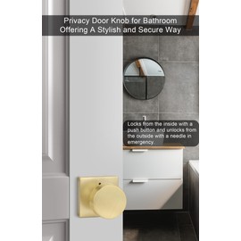 goldenwarm Privacy Gold Interior Door Knob, Zinc-Alloy Heavy Duty Interior Door Knob Bedroom, Contemporary Brass Door Knob Privacy, Brushed Gold Door Knob Interior for Bathroom(1 Pack)