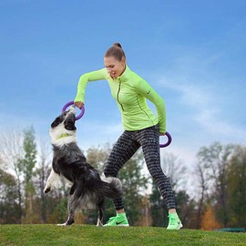 Ferplast Dog Toy, Dog Training Ring for Chewing, Running, Jumping, Shooting, Non-Toxic, Floating, Puller MIDI, Dog Toy for Small and Medium Dogs, Set of 2 Fitness Rings