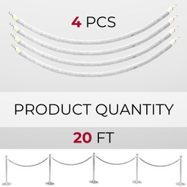 4PCS White Velvet Rope 5FT – Silver Snap Ends Stanchion Set Soft Velvet Ropes and Posts for VIP Rope Barrier Event Crowd Control and Stanchions