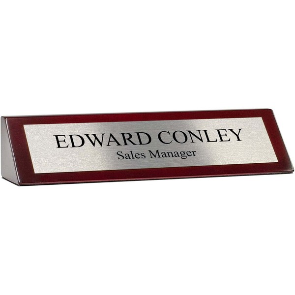 Personalized Glossy Rosewood Desk Name Plate - 2x8