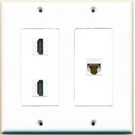 Wallplate City 2 HD and 1 x CAT6 Ethernet F-F [ 2 GANG ] Port Jack Wall Plate