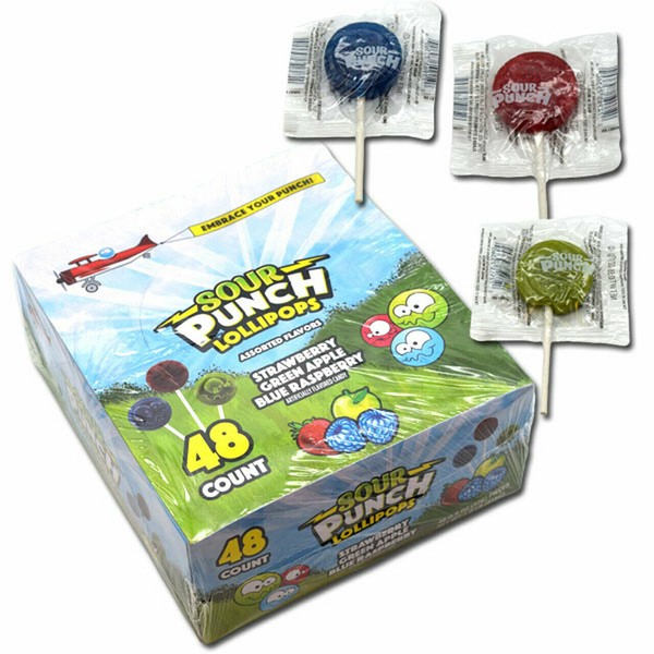 Sour Punch Lollipops Pops Candy Suckers Gum Bulk Pops 48 ct Box Asst Fruit Flav