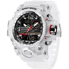 Men's Military Watch Digital Sports Watch Outdoor Wrist Watch Men with Alarm Date Digital Watch for Teenagers Tactical Watch Men's Watches 50 m Waterproof 12/24 Hours, White, Strap.