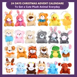 LIHAO Christmas Advent Calendar 24 Days Countdown Calendar with Plush Animal Toys for Kids Xmas Gifts