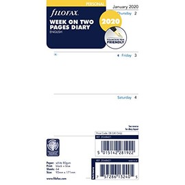 Filofax 2020 Personal/Compact Week to View Refill, English, Jan 2020- Dec 2020, 6.75 x 3.75 inches (20-68421)