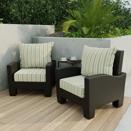 24" x 47" Casual Classic Style Outdoor Deep Seat Patio Cushions Set of 2 | Durable Luxury White Green Color Striped Pattern Lounge Type | UV, Mildew, Fade Resistant Waterproof Thick Plush Chair Pad