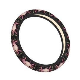 Cute Pink Axolotls Steering Wheel Cover with 2 Car Coasters Non Slip Neoprene for Women Men Universal 15 Inch Stylish and Practical Set