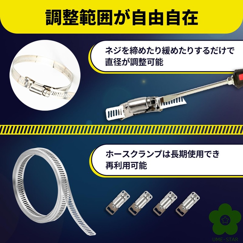 UME-STAR Hose Band, 0.3 inch (8 mm) Wide, Stainless Steel