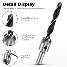 Werkzeug Countersink Drill Bits Set- 7Pcs Counter Sink Bit for Wood High Speed Steel, Woodworking Carpentry Reamer With 1 Free Hex Key Wrench