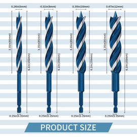 4 Pieces Brad Point Drill Bits VEINARDYL Carbon Steel Four Pointed Drill Bit for Wood Pressboard Plastic Rubber - 6.1" Length, 0.25", 0.31", 0.35", 0.47" Diameter