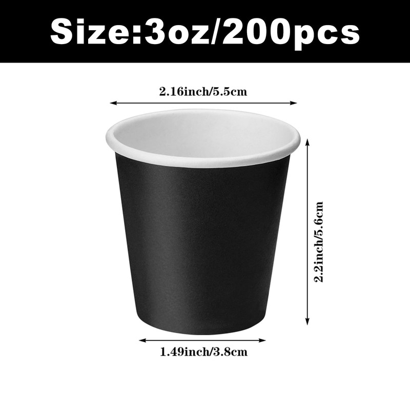 Huaiid 200 Count 3 oz Small Paper Cups, Black Disposable