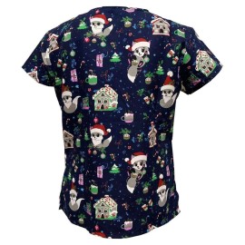 Uniforms Serene Women Fashion Christmas Medical Nursing Scrub Navy Merry Foxmas 2XL