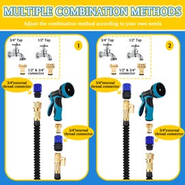 Expandable Hose Tap Connector Fitting, Outdoor Outside Tap Connector 3/4 Male Watering Nozzle Adapter & 3/4 Male Female Garden Hose Attachments Quick Connector for Flexible Hosepipe (Expandable kit)