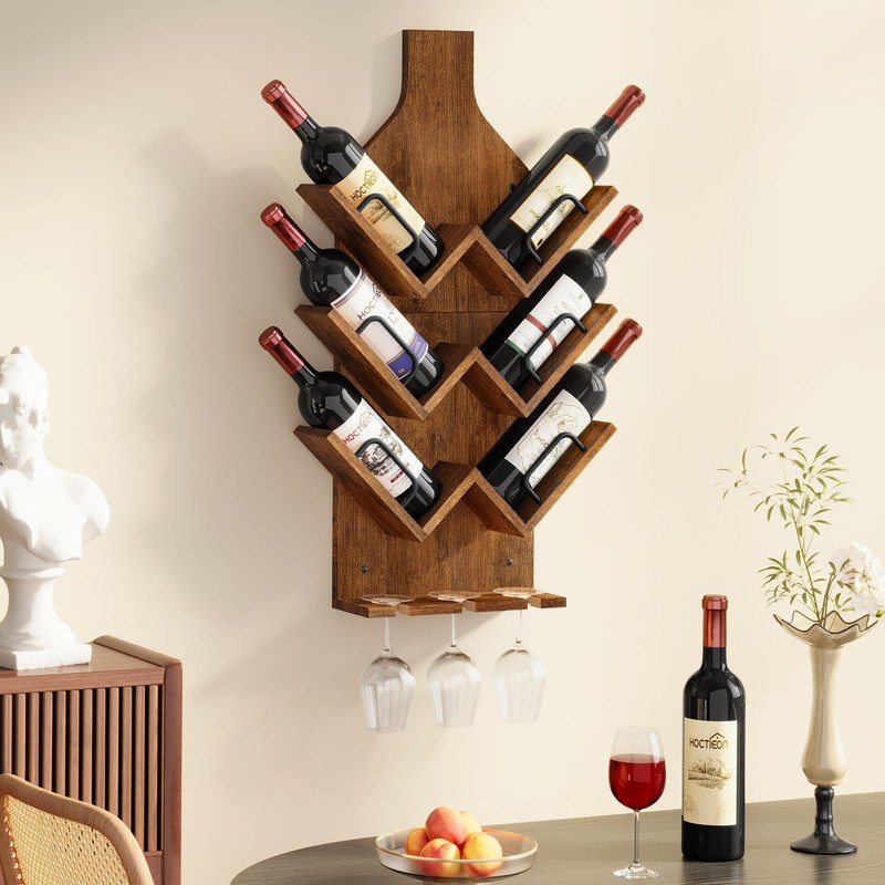 Hoctieon Wine Rack Wall Mounted, 6 Bottles Wood Wine Rack