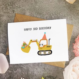 Construction 3rd Birthday Card For Boy, Digger Birthday Card For Son, Grandson, Nephew, Friend